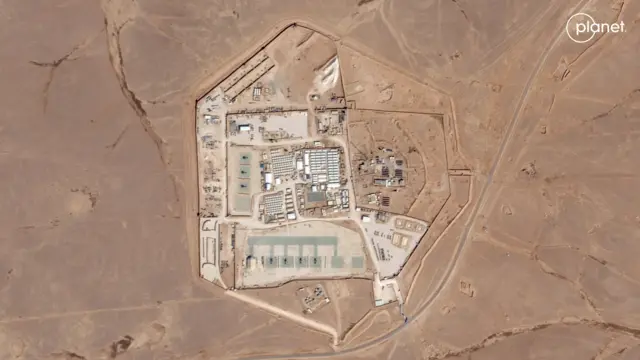 Satellite over view (aerial view) of the U.S. military outpost known as Tower 22, in Rukban, Rwaished District, Jordan October 12, 2023 in this handout image.