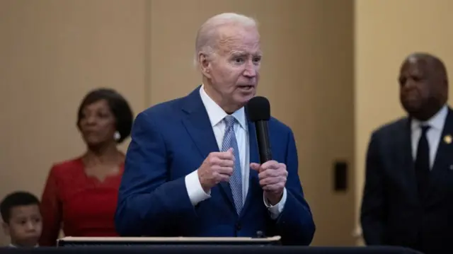 U.S. President Joe Biden speaks during a "Sunday Lunch" church event at the Brookland Baptist Banquet Center in West Columbia, South Carolina,