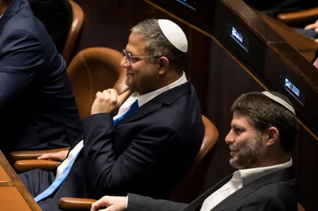 Itamar Ben Gvir and Bezalel Smotrich in the Israeli parliament