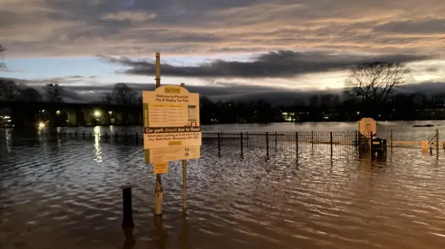 Flooded car park in Worcester