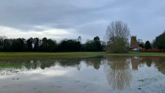 Flood water near a church in Aylesby, North East Lincolnshire.