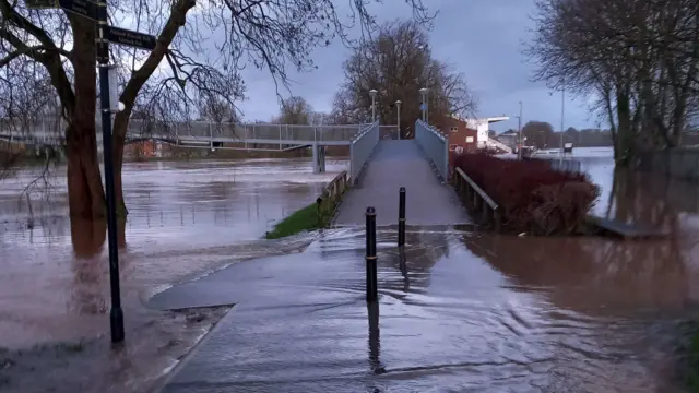 Flood-water around Sabrina Bridge