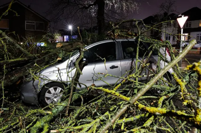 A damaged car in Bromley, south-east London