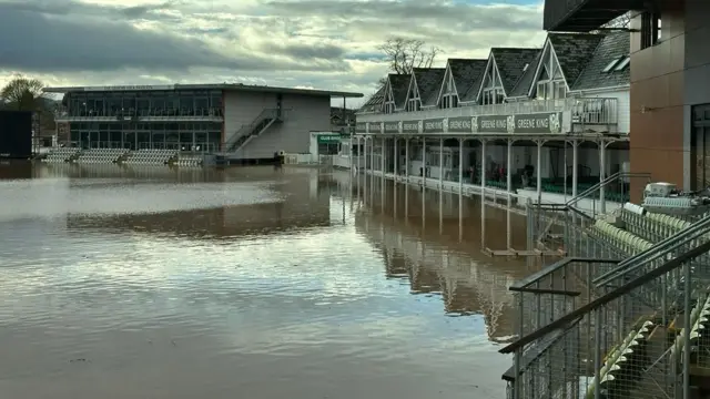 Flood water at Worcester cricket ground