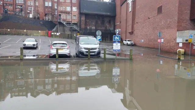 Flooded car park in Shrewsbury