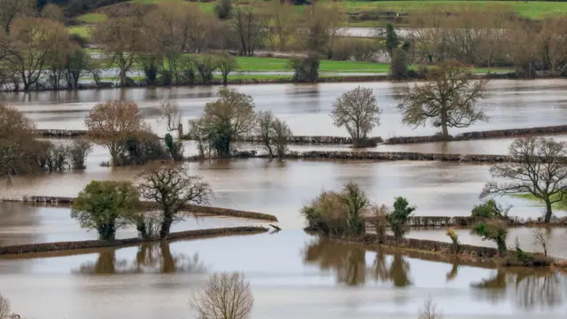 Flooded fields in Llanymynech, Powys