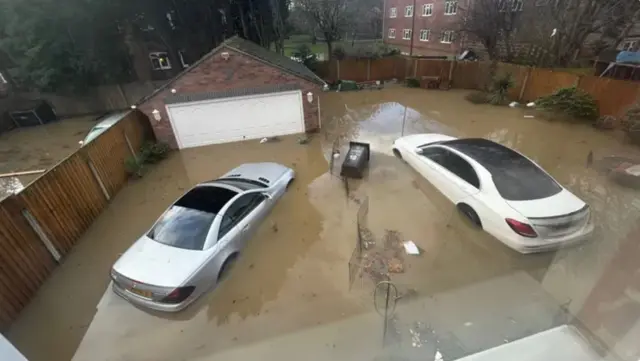 Flooding outside the home of Mr Davidge in Loughborough