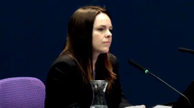 Kate Forbes speaks into microphones at the UK Covid Inquiry in Scotland