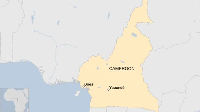 A map of Cameroon showing the city of Buea.