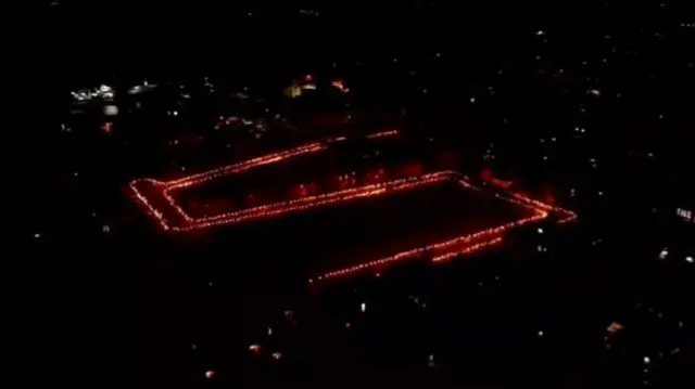 Torch procession in Lerwick from above