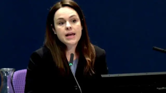 Kate Forbes speaks into microphones at the Covid inquiry