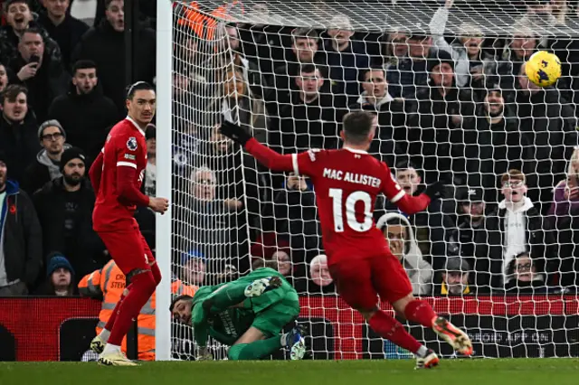 Nunez (L) reacts after the ball bounced on the post