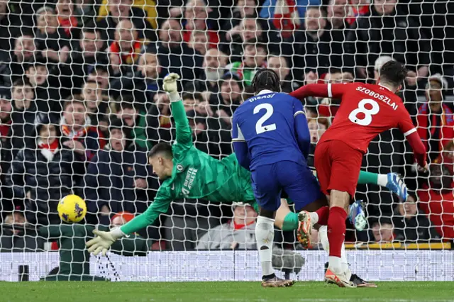 Dominik Szoboszlai of Liverpool score