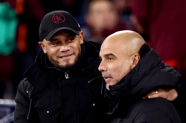 Vincent Kompany, Manager of Burnley and Pep Guardiola shake hands