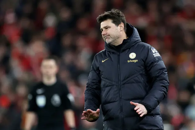 Mauricio Pochettino, Manager of Chelsea, reacts