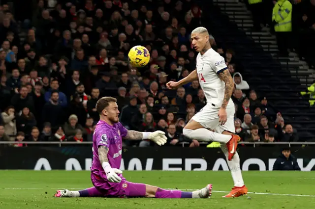 Richarlison of Tottenham Hotspur scores a goal which is later disallowed