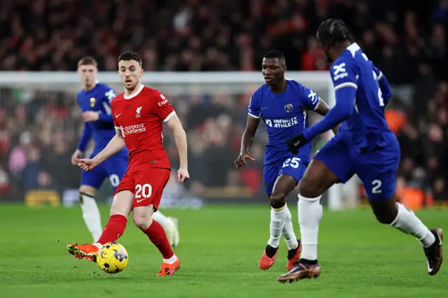 Diogo Jota of Liverpool makes a pass