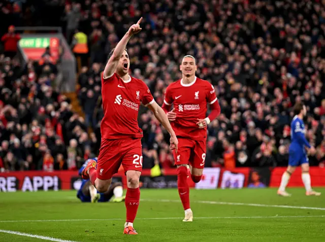 Diogo Jota of Liverpool celebrates after scoring the opening goal