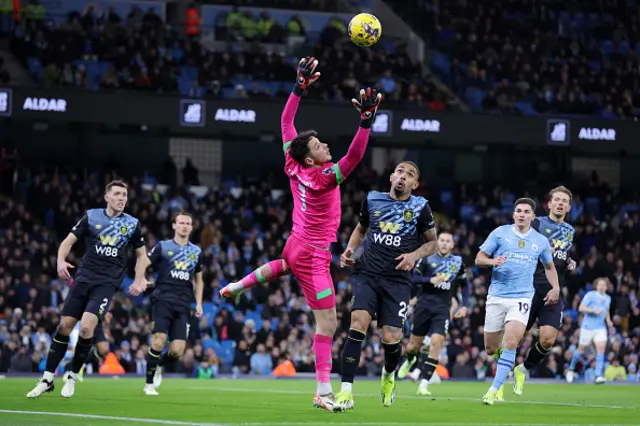 James Trafford of Burnley attempts to make a save