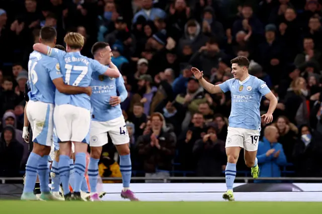 Julian Alvarez of Manchester City celebrates scoring his team's second goal