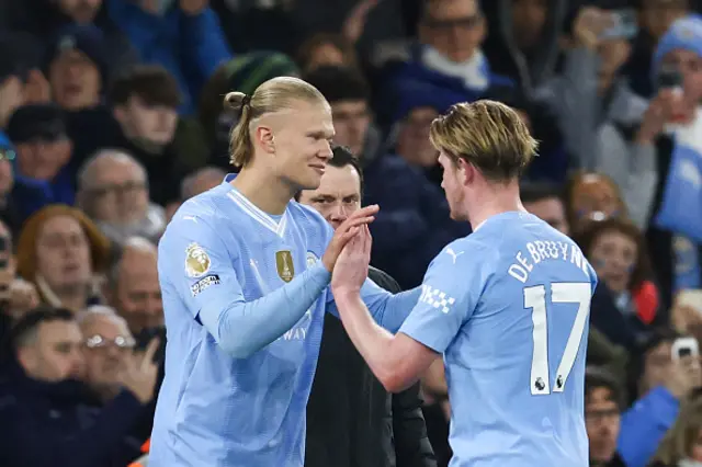 Erling Haaland comes on for Kevin de Bruyne