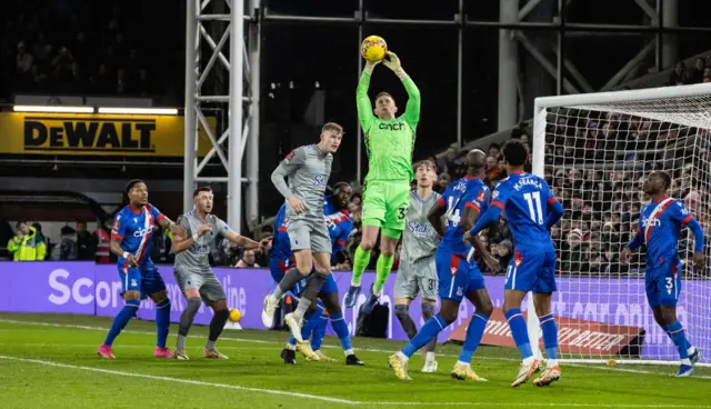 Henderson collects a corner kick.