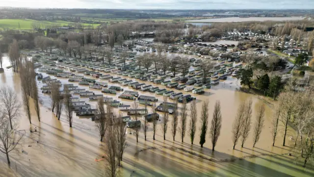 Flooded mobile homes at Billing Aquadrome