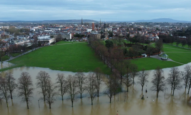 Shrewsbury flooding from the air