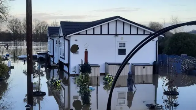 Flooded homes in Summer Way, Radcliffe-on-Trent, Nottinghamshire