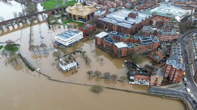 Worcester city centre flooded by the River Severn, following heavy rainfall, 4 January