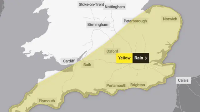 A Met Office yellow weather warning map