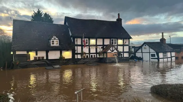 Flooded Rose and Crown pub