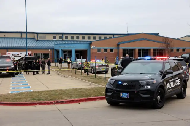 Police outside Perry High School in Iowa