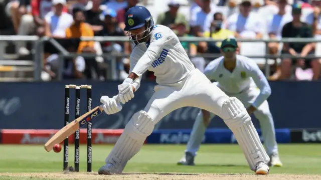 India's Shreyas Iyer plays a shot during the second day of the second cricket Test match between South Africa and India at Newlands stadium in Cape Town on January 4, 2024.