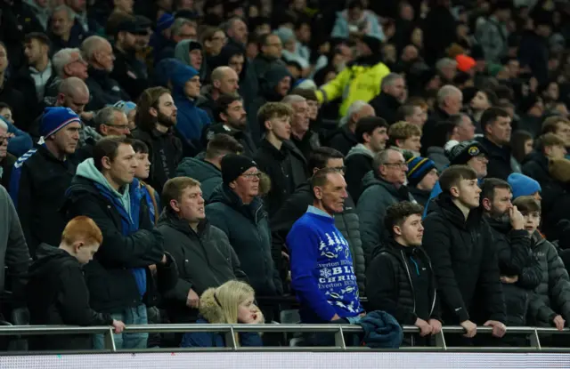 Everton fans stand despondent watching their side lose at SPurs.