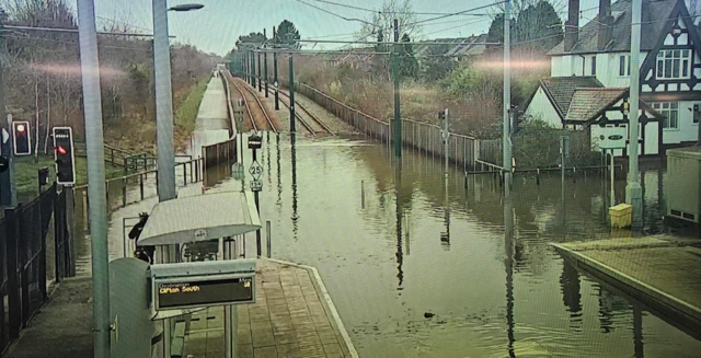 Flooded tram stop