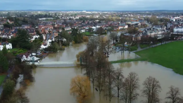 Aerial view of Shrewsbury flooding