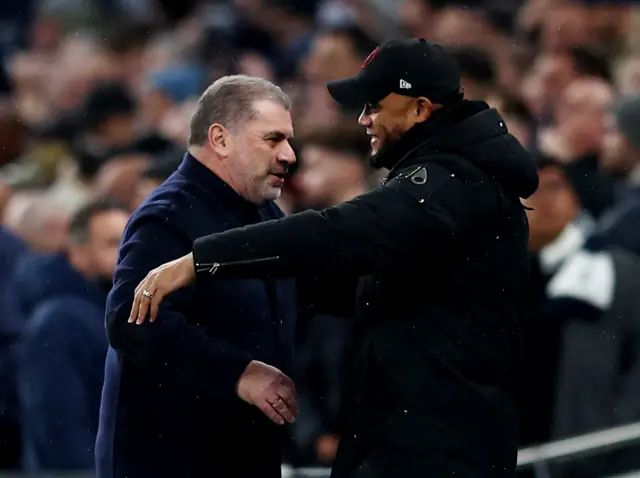 Postecoglou and Kompany shake hands before kick off.