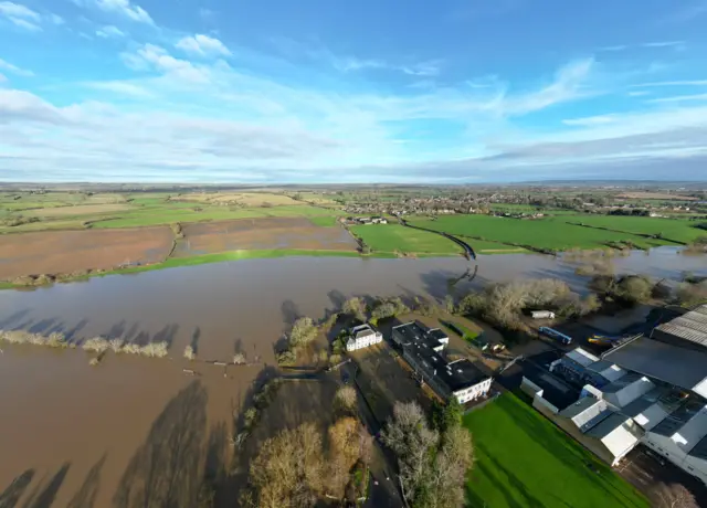 Aerial shot of flooding in Staverton