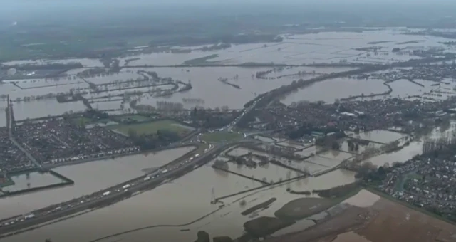 Aerial shot of Nottinghamshire flooding