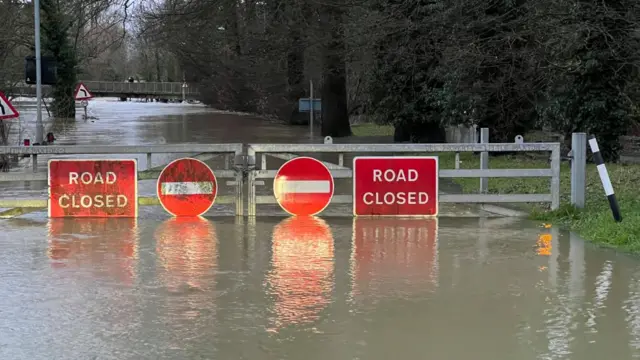 A road closed as a result of floods