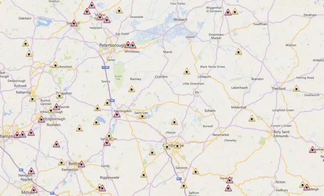 Flood warnings in Cambridgeshire