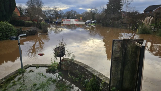 Flooded road in Maisemore