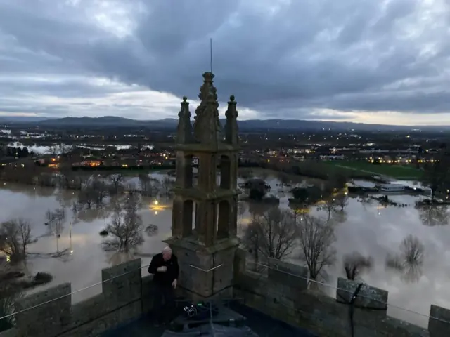 View at top of Tewkesbury Abbey