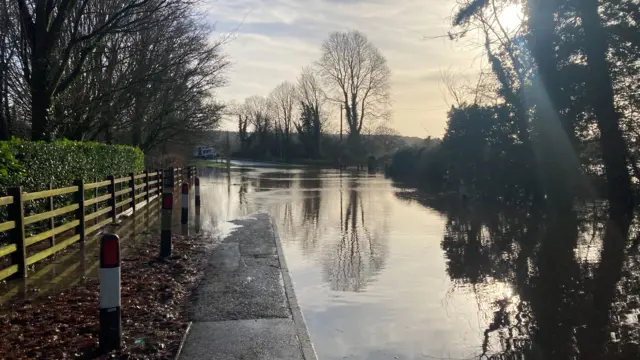 Flooded road in Bleasby