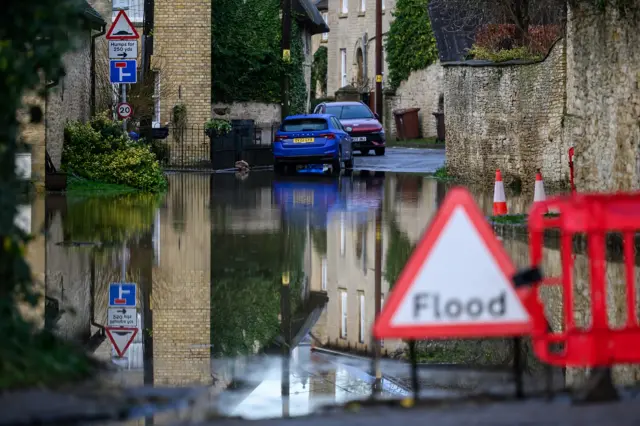 A flooded street in Oxfordshire