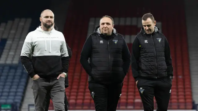 Dunfermline manager James McPake, chief scout Gary Montigiani and assistant manager Dave McKay