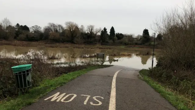 Flooded road in Warwickshire