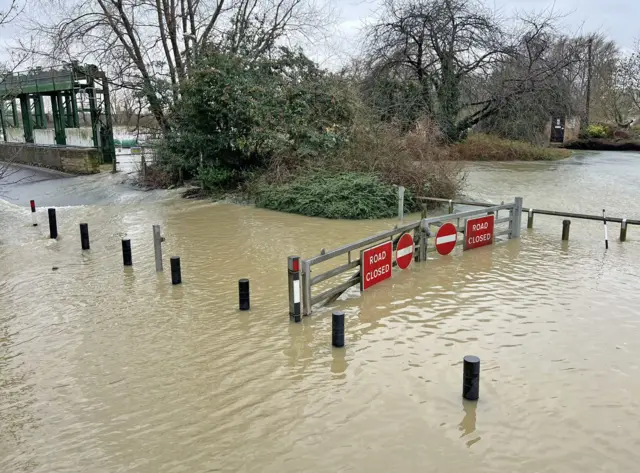 Flooding on Mill Lane between St Neots and Little Paxton, Cambridgeshire, following heavy rainfall