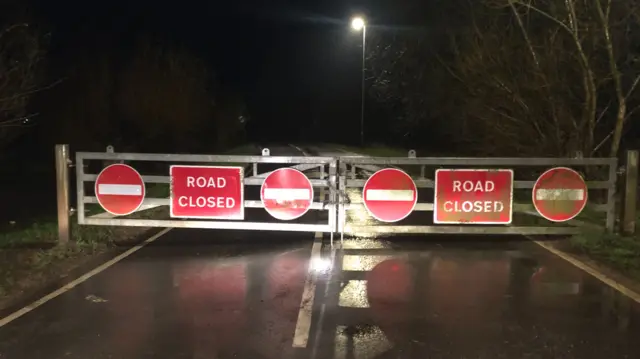 A road closed in Whittlesey, Cambridgeshire